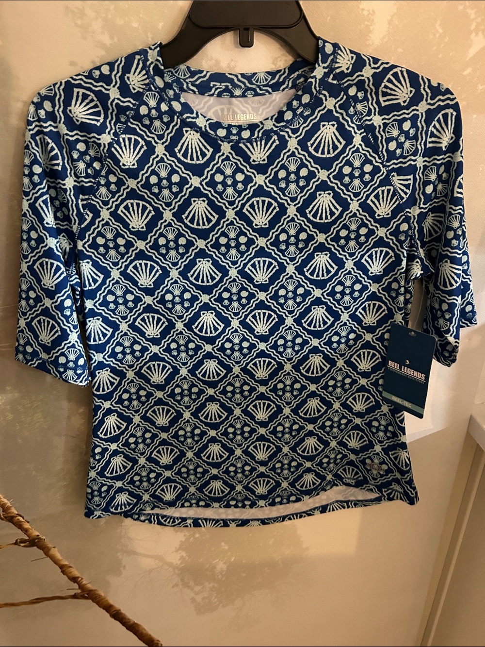 Reel Legends Blue and White Shell-Pattern Short Sleeve Tee